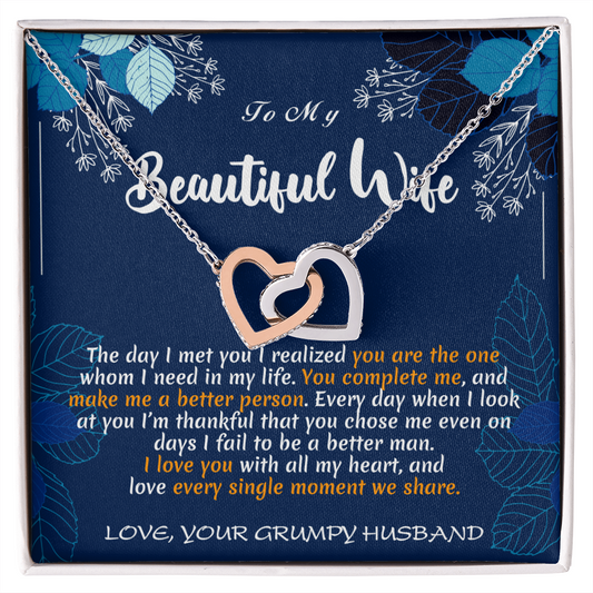 To My Beautiful Wife Necklace - Interlocking Hearts - ST 6.3