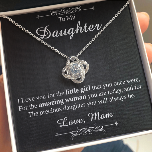 To My Beautiful Daughter Necklace from Mom - Love Knot - ST 9.5